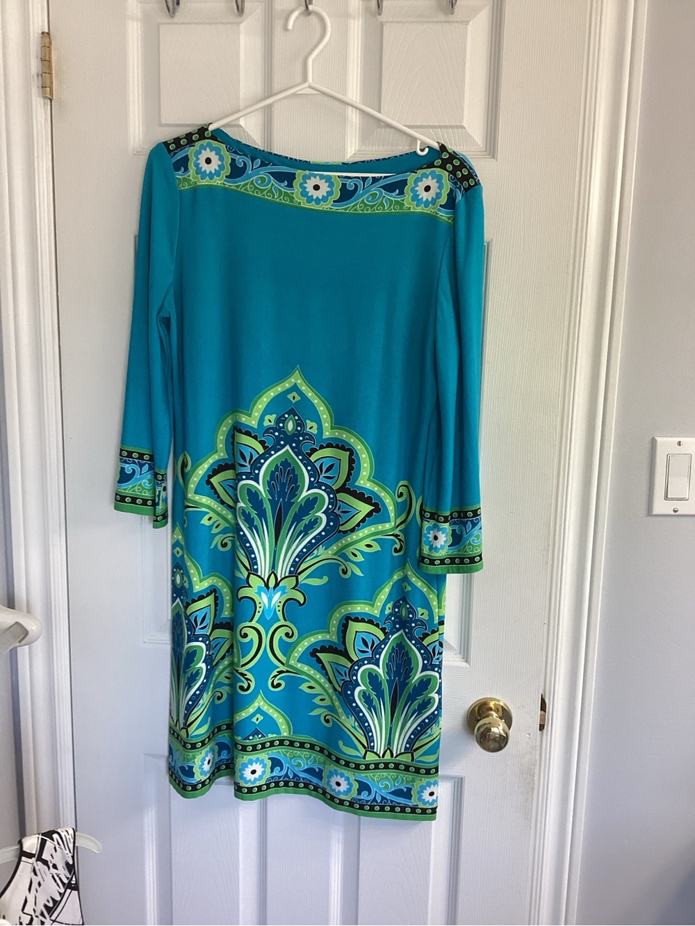 London Times Turquoise & Lime Patterned Midi Dress